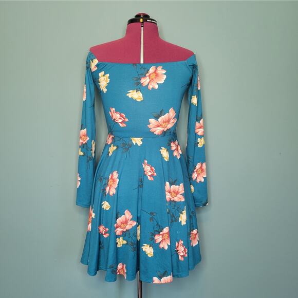 Nine Britton Maxon Brushed Knit Teal Blue Multi Floral Off The Shoulders Dress S - Picture 2 of 5